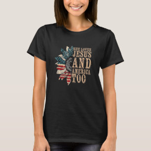 She Love Jesus And America Too Funny Sunflower Ame T-Shirt