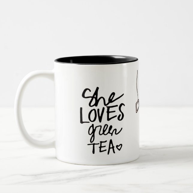 she loves green tea mug's Two-Tone coffee mug (Left)