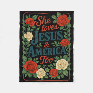 She Loves Jesus America Too Patriotic Christian 4t Fleece Blanket