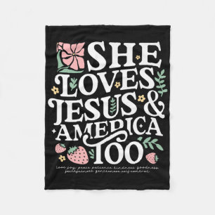 She Loves Jesus & America Christian 4th July S Fleece Blanket