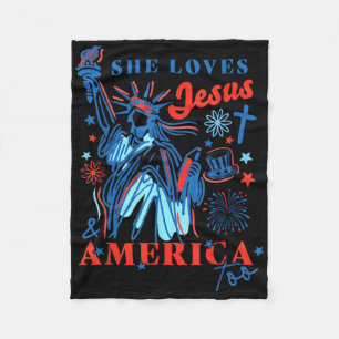 She Loves Jesus And America Independence Day Desig Fleece Blanket