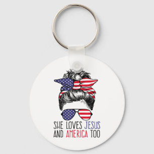 She Loves Jesus And America Too 4th Of July Christ Key Ring