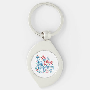 She Loves Jesus and America Too 4th of July Christ Key Ring