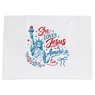 She Loves Jesus and America Too 4th of July Christ Large Gift Bag