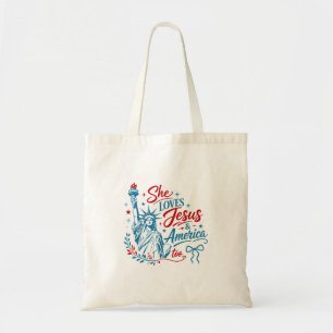 She Loves Jesus and America Too 4th of July Christ Tote Bag