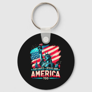 She Loves Jesus And America Too America Flag 4th O Key Ring
