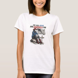 She Loves Jesus And America Too Christian Cowgirl T-Shirt