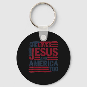 She Loves Jesus And America Too Christian Retro 4t Key Ring