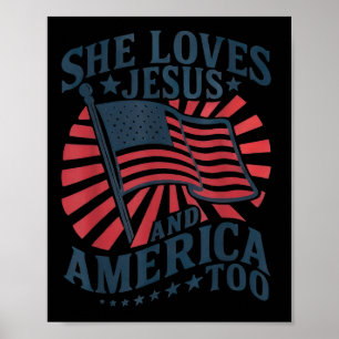 She Loves Jesus And America Too Christian Retro 4t Poster