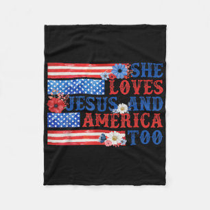 She Loves Jesus And America Too Christian Usa Flag Fleece Blanket