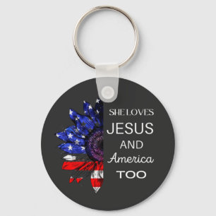 She Loves Jesus and America Too Key Ring