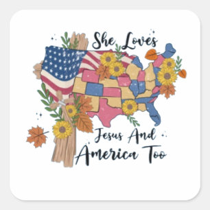 She Loves Jesus And America Too Square Sticker