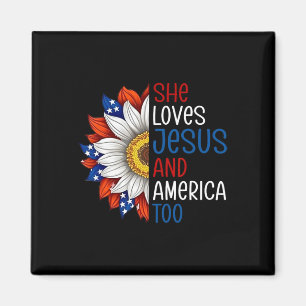 She Loves Jesus And America Too Sunflower Christia Magnet