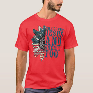 She Loves Jesus And America Too Sunflower USA Flag T-Shirt