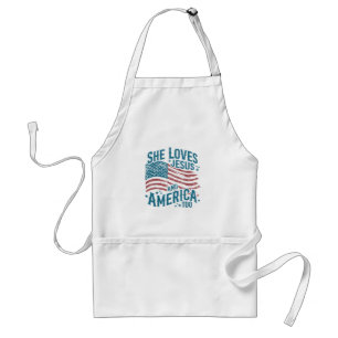 She Loves Jesus and America Too USA Flag 4th of Ju Standard Apron