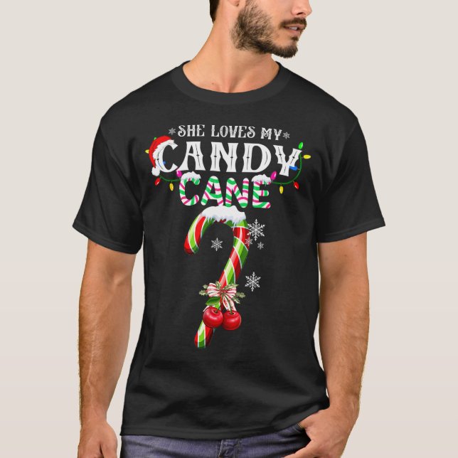 She Loves My Candy Cane I Like Her Peppermint Xmas T-Shirt (Front)