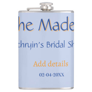SHE MADE IT BRIDAL SHOWER BLUE ORANGE STYLISH TREN HIP FLASK