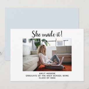 She made it Simple Graduate Photo Graduation Anno Announcement