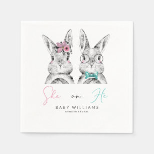 She or He Pink & Blue Bunny Gender Reveal Napkin