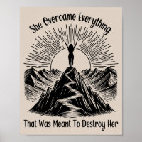 She Overcame Mountain Line Art Women Empowerment 