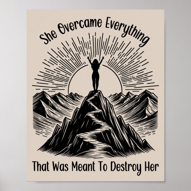 She Overcame Mountain Line Art Women Empowerment  Poster (Front)