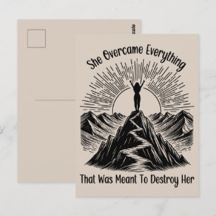She Overcame Mountain Line Art Women Encouragement Postcard