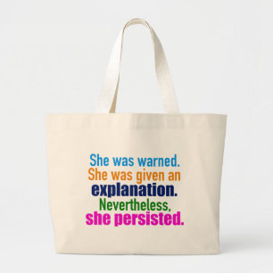 She Persisted Elizabeth Warren Large Tote Bag