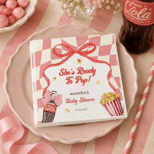 She Ready To Pop Soda Cola Pink Retro Baby Shower Napkin