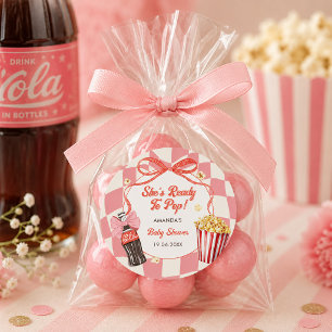 She Ready To Pop Soda Cola Retro Pink Baby Shower Classic Round Sticker