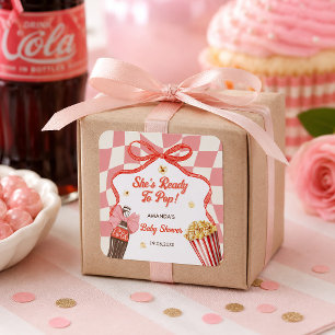 She Ready To Pop Soda Cola Retro Pink Baby Shower Square Sticker
