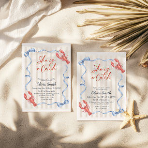 She’s a Catch Costal Lobster Summer Bridal Shower  Invitation