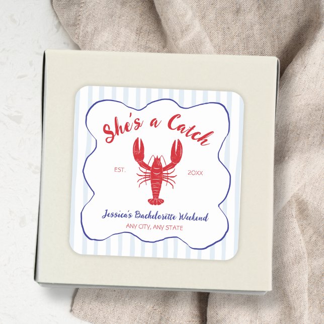 She’s a Catch Lobster Bachelorette Party Square Sticker (She’s a Catch Lobster Bachelorette Party Square Sticker)