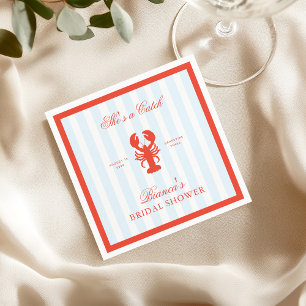 She’s a Catch Lobster Red and Blue Bridal Shower Napkin
