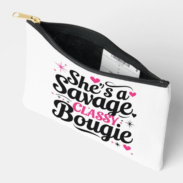 She’s a Savage, Classy, Bougie – Sassy Quote  Accessory Pouch (Open)