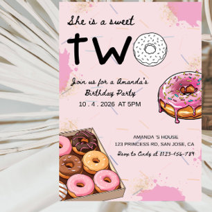 She’s a Sweet TWO Donut-Girl’s 2nd Birthday Party Invitation