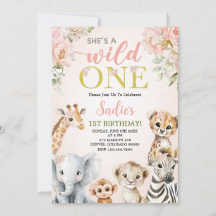She’s a Wild One Floral Safari Girl 1st Birthday Invitation