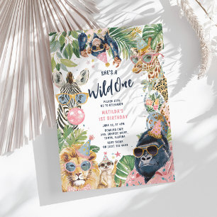 She’s a Wild One Safari Girl 1st Birthday Invitation