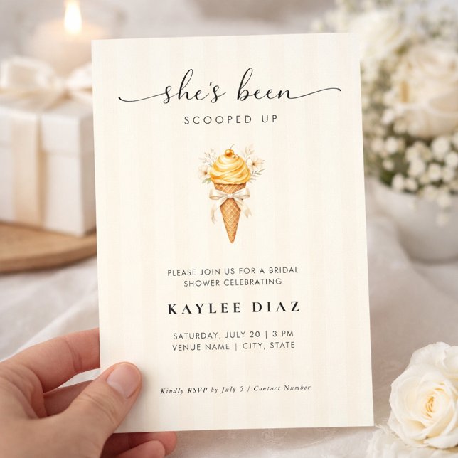 She’s Been Scooped Up Ice Cream Bow Bridal Shower Invitation (Creator Uploaded)