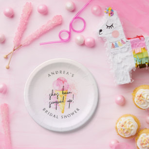 She’s Been Scooped Up Pink Ice cream Bridal Shower Paper Plate