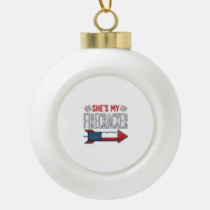 She’s My Firecracker Patriotic Couple Design_1 Ceramic Ball Christmas Ornament