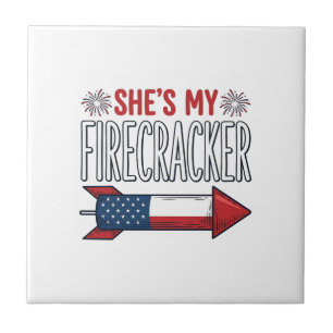 She’s My Firecracker Patriotic Couple Design_1 Ceramic Tile