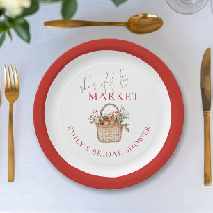 She’s off the Market Name Bridal Shower Red Paper Plate