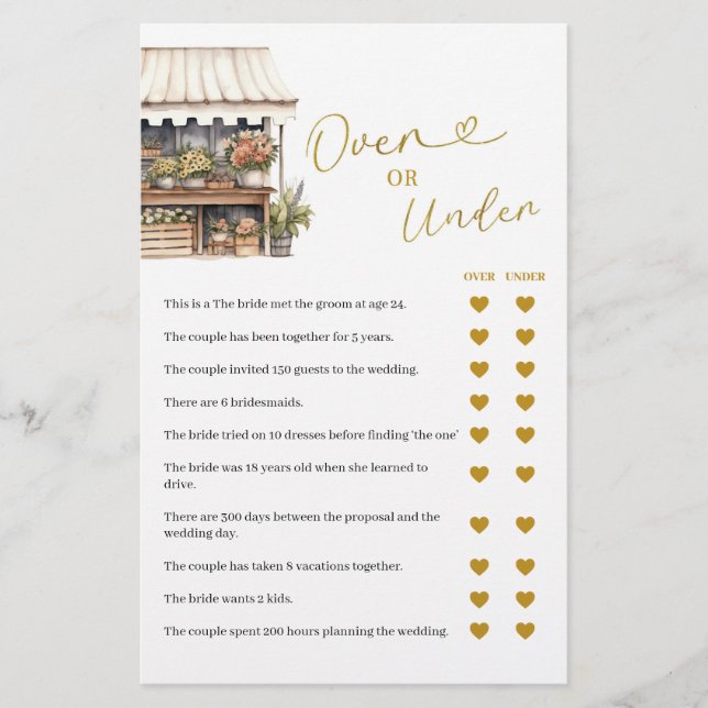 She’s Off The Market Over or Under Games Card (Front)