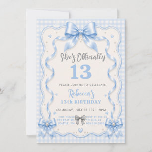 She’s Officially 13 Coquette Blue Bow Birthday  Invitation