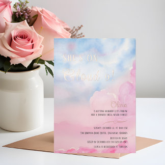 She’s On Cloud 9 Pink Bridal Shower invitation