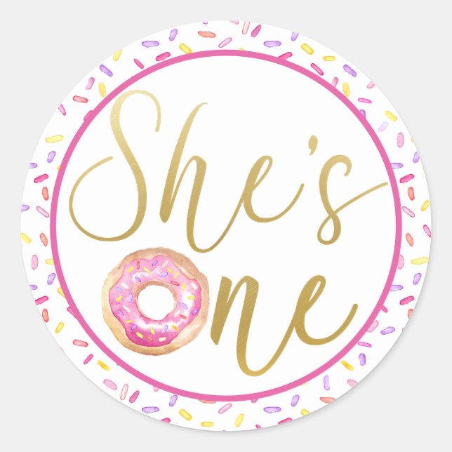 She’s One Pink Doughnut Birthday Label (Front)
