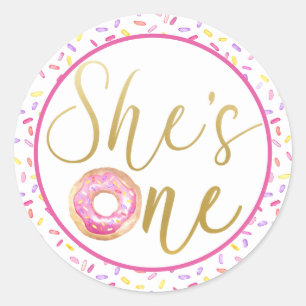 She’s One Pink Doughnut Birthday Label