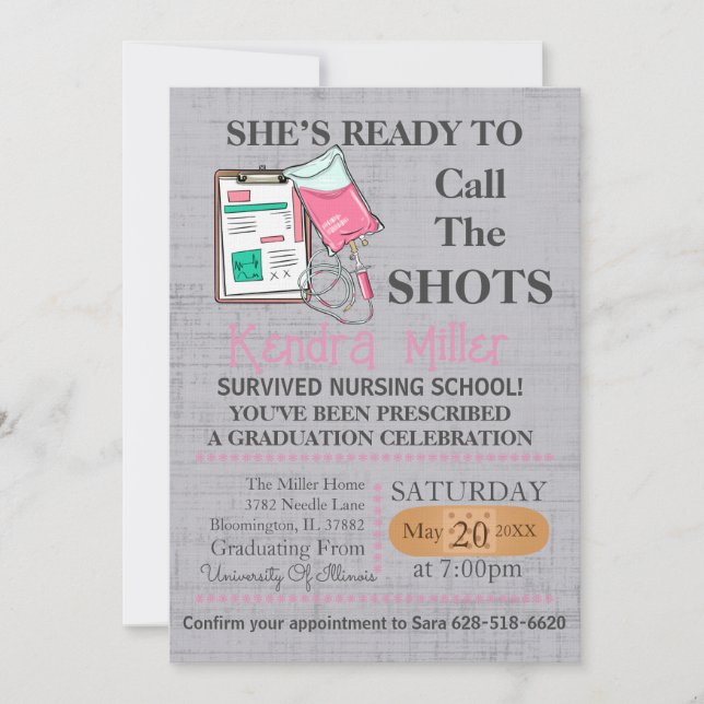 She’s Ready To Call The Shots Nursing Graduation I Invitation (Front)