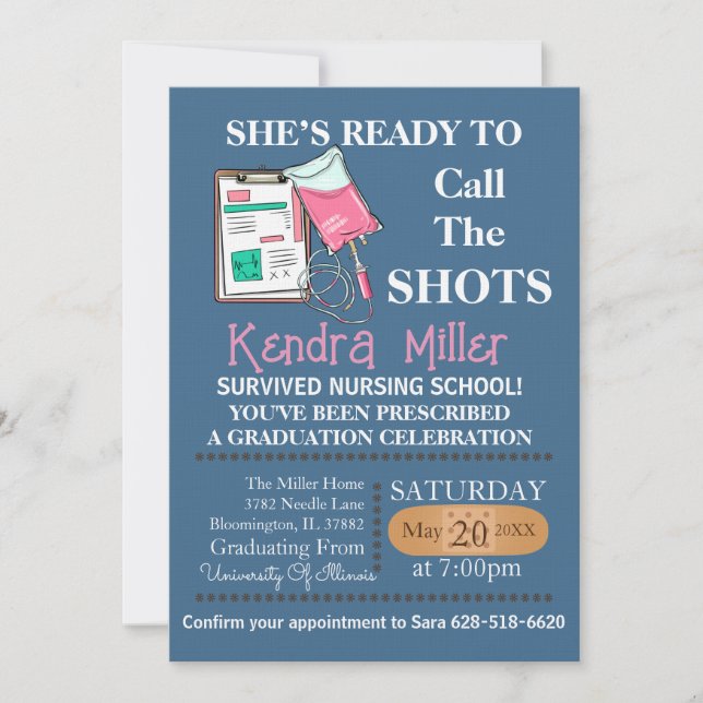 She’s Ready To Call The Shots Nursing Graduation I Invitation (Front)