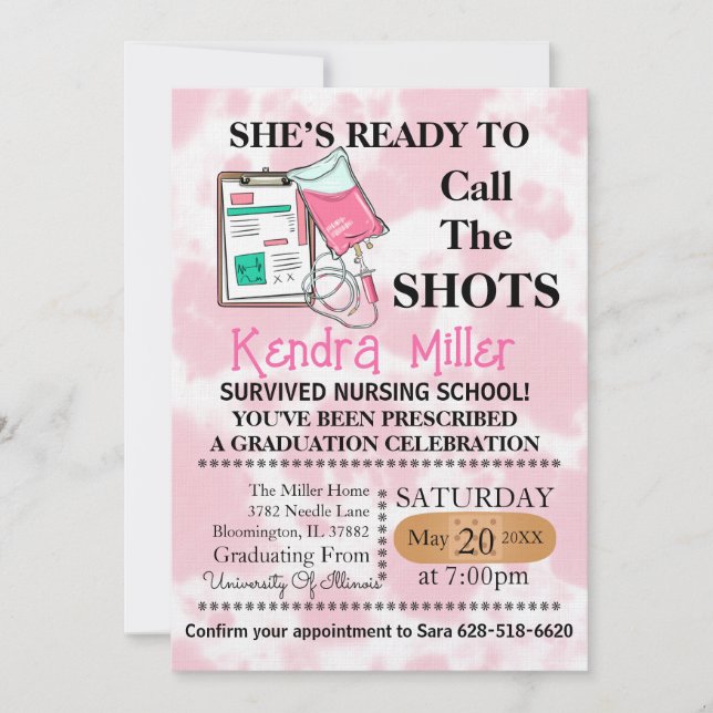 She’s Ready To Call The Shots Nursing Graduation I Invitation (Front)
